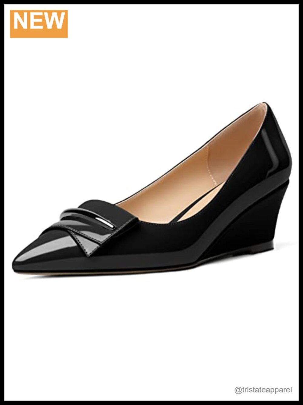 Eldof Women's Low Wedge Heels Pointed Toe Slip On Bow Pumps Dress Shoes